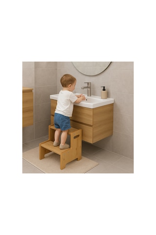Fida Ahşap Çocuk Basamak Tabure Kaymaz Banyo Lavabo Yükseltici