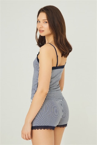 Lacivert Beyaz Çizgili İnce Askılı Şortlu Pamuklu Pijama Takımı Çok Renkli