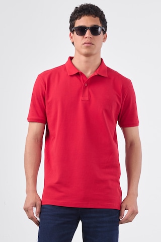 Dufy Kırmızı Polo Yaka Pamuklu Düz Renk Slim Fit Erkek T-shirt Kırmızı