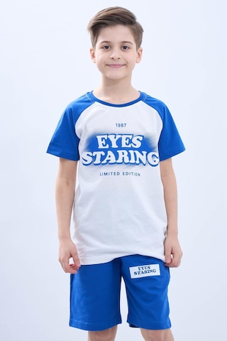 Penye Süprem Baskılı Yazlık Şortlu Takım M00734 Mavi