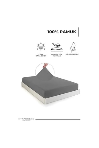 Lastikli & Hipoalerjenik Çarşaf%100 Pamuk Penye Kumaş 120x200 Antrasit, Luxcarsaf Abanoz