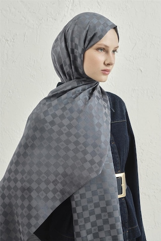 Armine Elegance İpek Pamuk Dama Şal 19 Füme