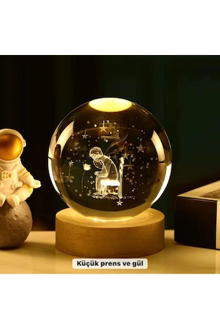 Küçük Prens Temalı Büyük Boy Işıklı Cam Küre Ahşap Stand 02