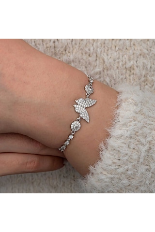 Artsmagazinmücevher Gümüş Zirkon Taşlı Kelebek Kadın Bileklik