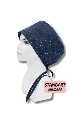 Standart Beden Koyu Lacivert Yapraklar Cerrahi Bone Doktor Hemşire Sağlıkçı Hastane Bonesi Renkli