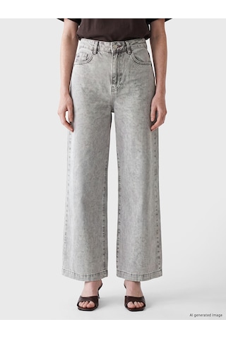 Lcw Comfort Gri Wideleg Kadın Jean Pantolon
