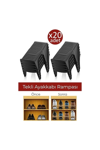 20 Adet Tekli Ayakkabı Düzenleyici Ayakkabı Rampası Siyah