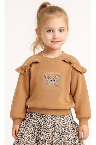Overdo Kids Pamuklu Baskılı Uzun Kol Kız Çocuk Sweatshirt Kahverengi