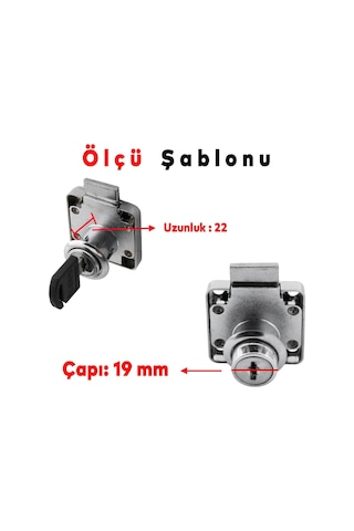 Ugr Kare Mobilya Çekmece Dolap Kilidi Nikel Krom 2 Anahtarlı Kilit 4x4 Cm 22 Mm 5 Adet