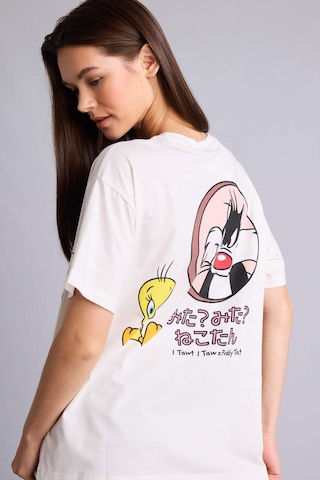 Defacto %100 Pamuk Looney Tunes Oversıze Bisiklet Yaka Sırt Baskılı Kısa Kollu Tişört H4190ax26auwt32 Beyaz-wt32