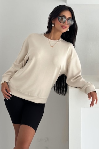 Femelle Bej Modal Kumaş Basic Sweatshirt