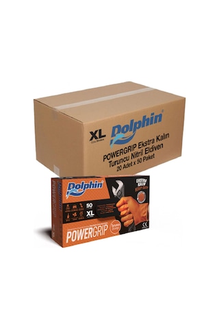 Dolphin Nitril Powergrip Ekstra Kalın Elmas Dokulu Eldiven Turuncu Xl Büyük Boy - 50'li 20 Paket
