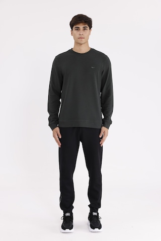 Rowinger Yatay Dokulu Ottoman Yüzey Tonal Logo Detaylı Bisiklet Yaka Standart Kalıp Sweatshirt Haki