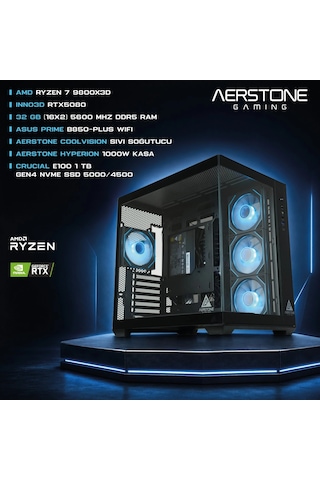 Aerstone Hyperion R7-9800X3D 32 GB 1 TB SSD Free Dos Masaüstü Oyuncu Bilgisayarı