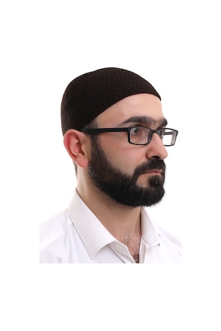 Koyu Kahverengi Kışlık Orlon Namaz Takkesi Baklava Desenli Takke Kahverengi