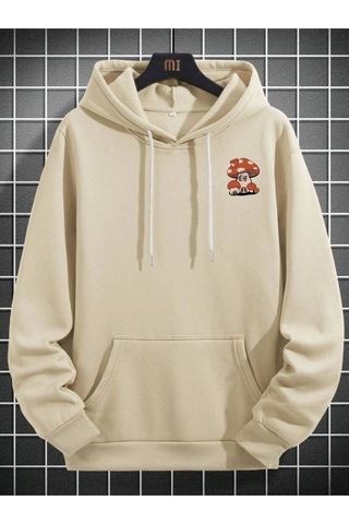 Unisex Mushroom Baskı Kapüşonlu Sweatshirt 001