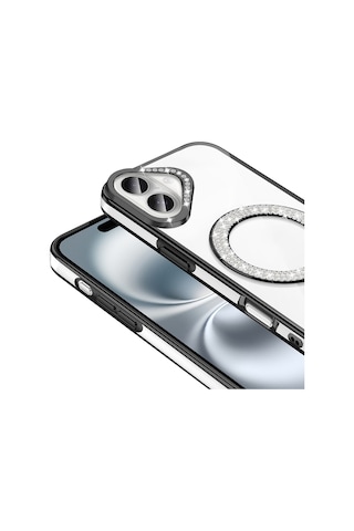 Apple Uyumlu iPhone 16 Plus Kılıf Pırlanta Taş Tasarımlı M-safe Şarj Özellikli Zore Karetta Silikon Kapak Mor