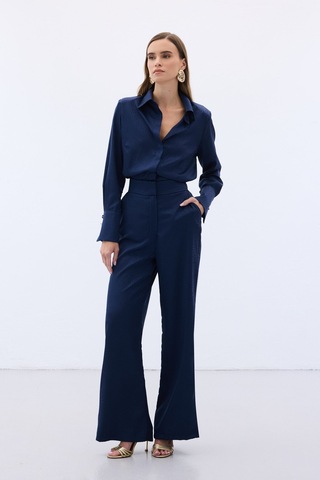 Sateen Jakarlı Pantolon - Lacivert-136611 Lacivert