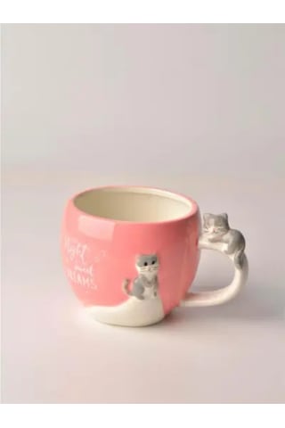 3d Hayvanlı Kulplu Seramik Kupa 460 Ml Pembe
