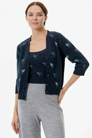Sementa Çiçek Motifli Crop Triko Takım - Lacivert 001