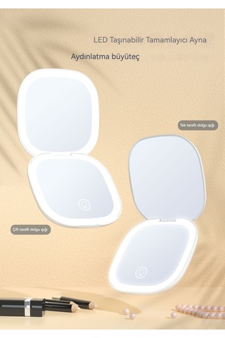 Aurora Taşınabiler Led Makyaj Aynası, Aydınlık Ayna, Lambalımak Yaj Aynası Yeşil