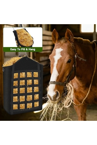 Elmpaly Dayanıklı Siyah At Yem Filesi - At, Keçi Ve Sığırlar İçin Çiftlik Yemlik Torbası