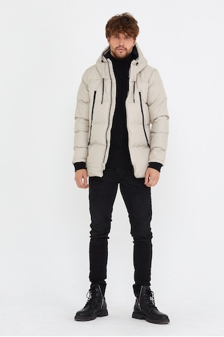 Erkek Taş Dar Kesim Kapüşonlu Dik Yaka Şişme Mont & Kaban-Taş