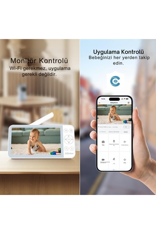 Czeview Bm6 2k Bebek Monitörü, 5.5" Hd Ekran, Wifi & Uygulama, Gece Görüşü, Hareket & Ses Algılama Kamera Sistemi
