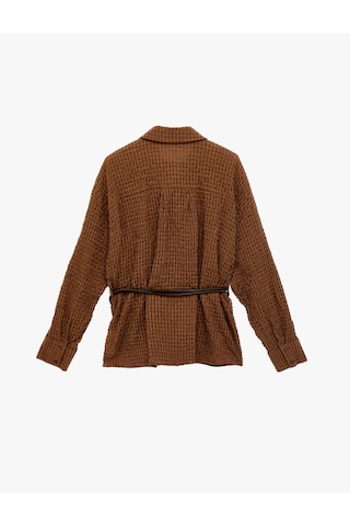 Koton Regular Fit Uzun Kollu Kareli Kemerli Gömlek Kahverengi Ekose 6sak60112ew Kahverengi