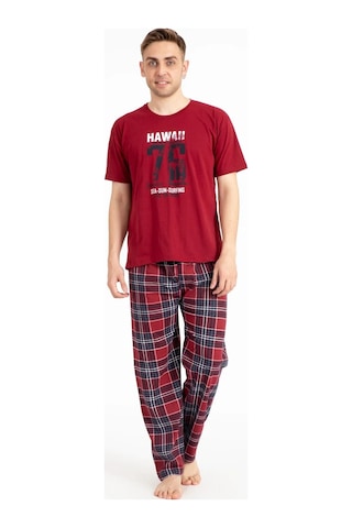 Tampap 2170-k Kısa Kollu Baskılı Erkek Pijama Takımı Kırmızı