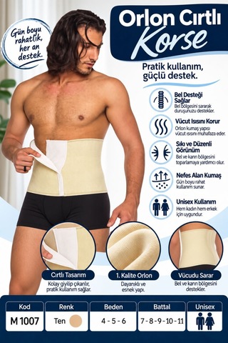 Orlon Cırtlı Korse Unisex Bel Ve Karın Destek Korsesi M 1007 - Rylks Standart