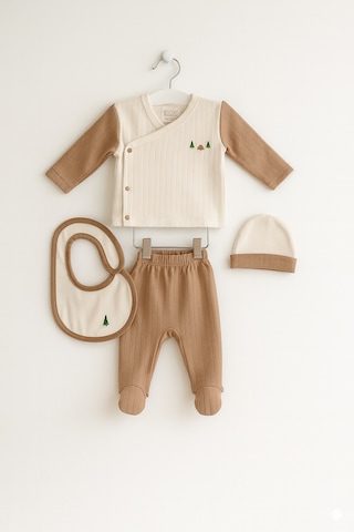 Erkek Bebek 4'lü Zıbın Takımı 1-6 Ay Kahverengi