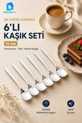 6 Lı 14 Cm Paslanmaz Çelik Tatlı Kaşığı Dondurma Kahve Kaşık Seti Inox