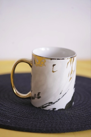 Yaldızlı Mermer Desen Porselen Kupa Tekli Beyaz