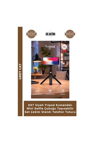 K07 Siyah Tripod Kumandalı Mini Selfie Çubuğu Taşınabilir Set Çekim Standı Telefon Tutucu