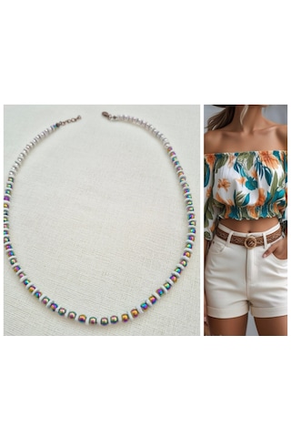 Termal Kuvars Doğal Taş Ve Mercan Doğal Taşlı Bayan Kolye Çok REnkli