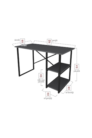 2 Raflı Çalışma Masası Bilgisayar Masası Ofis Masası + 5 Raf Antrasit