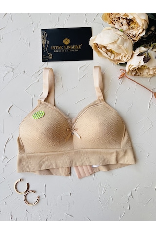 Celine C Cup Bambu Hisli Ultra Rahat Polamid Kumaştan Dokulu Dant Bej