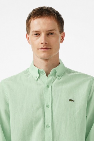 Lacoste Men's Regular Fit Button-down Collar Linen Shirt Green Erkek Düğmeli Yaka Keten Gömlek Yeşil