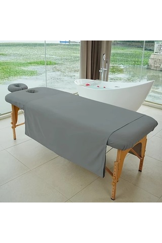 Fochsia Siyah 3 Parça Masaj Yatağı Nev Takımı Yüz Örtüsü Çarşaf Yatak Örtüsü Ve Yastık Kılıfı Spa Kuaför Gri