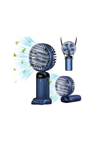 Mini El Fanı, Taşınabilir Kişisel Fan Asılı Boyun Fanı 90 Ayarlanabilir Usb Şarj Edilebilir Küçük Masa Fanı Mavi 6517 Var Ayaklı Mavi 5 Adetten Az
