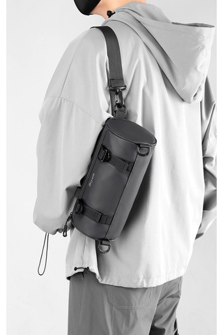 Erkekler İçin Şık Ve Fonksiyonel Tek Omuz Çanta - Hong Kong Tarzı Silindir Formda Messenger Çanta, Trend Desenli Ve Dayanıklı Film Kaplama, Spor Ve Günlük Kullanım İçin Pratik Göğüs Çantası Gri