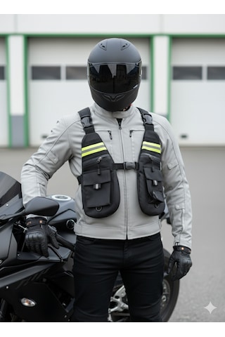 Motosiklet Göğüs Çantası Yeni Nesil Ayarlanabilir Kayışlı Klipsli Yelek Tipi Suya Dayanıklı Çanta Siyah
