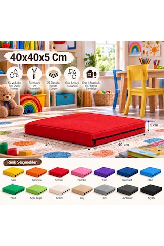 40x40x5 Cm Kare Minder - Sandalye Minderi - Kreş Anaokulu Oyun Aktivite Minderi - Bahçe Dekor Minderi Kırmızı