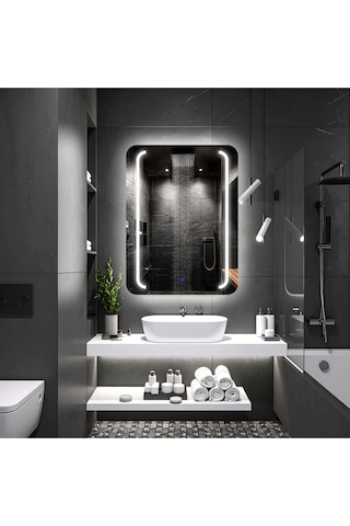 Rectavision Beyaz Led'li Kumlamalı Lavabo & Banyo Aynası Dokunmatik Sensörlü 70 X 45
