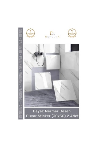 Sticker Isıya Dayanıklı Su Geçirmez Mutfak Banyo Sticker Yapışkanlı Beyaz Mermer Deseni 30x30cm - 2 Çok Renkli