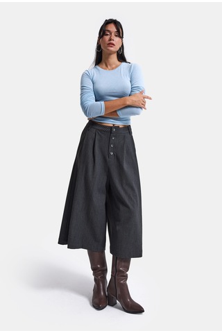 Kadın Antrasit Çizgili W6-45 Baggy Bermuda Şort Pantolon