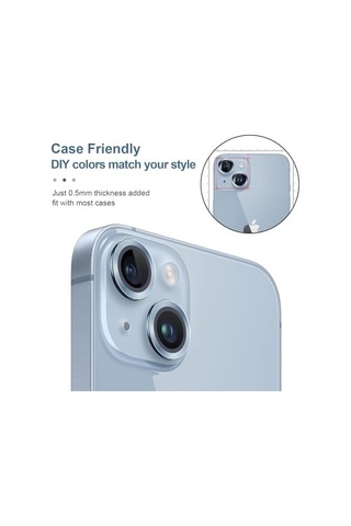 Apple Uyumlu iPhone 15 Plus İçin Kamera Lens Koruyucu Ultra İnce Yüksek Kaliteli Cam Mercek Mavi Sierra Blue Siyah