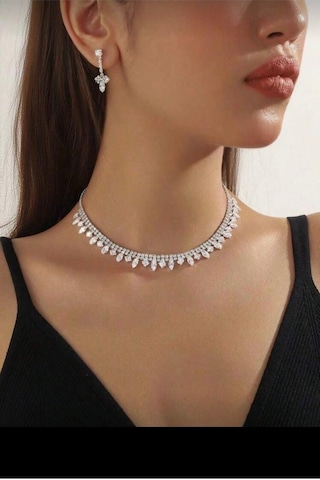 Gümüş Kaplama Sultan Kolye Ve Küpe Seti 2'lü Set Davet Düğün Nişan Abiye Özel Vr Günlük Kullanım Gümüş Gümüş