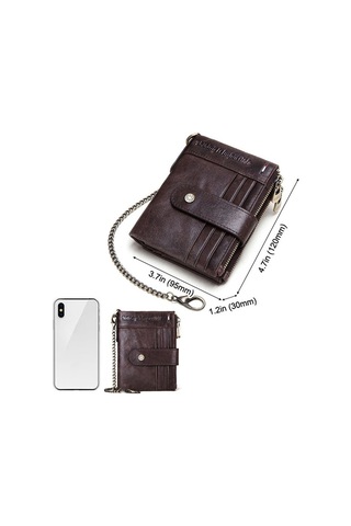 Sones Humerpaul Bp896 Rfıd Hırsızlığa Karşı Fırça Çift Fermuarlı Deri Cüzdan Çoklu Kart Erkek Çanta Koyu Kahverengi